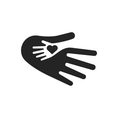 Hand and heart symbol. Child care logo template. Abstract business logo icon design template black hands with heart