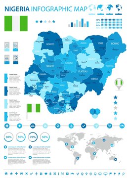 Nigeria - infographic map and flag - Detailed Vector Illustration
