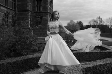 beautiful bride in stylish wedding dress