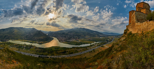 Sunset Panorama of Mtsketa from Jvari Monastery
