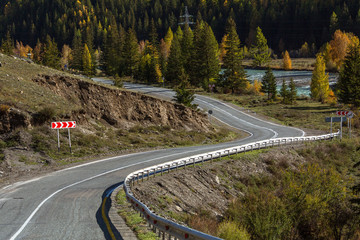 Chuya Highway in autumn time, Altay Mountains, Russia.