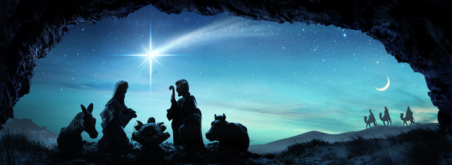 Fototapeta premium Nativity Of Jesus - Scene With The Holy Family 