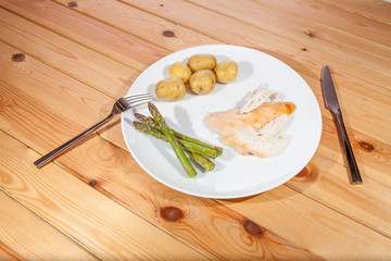 Bland healthy organic chicken dinner. Boring low calorie diet food.