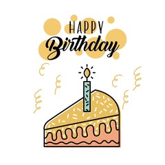 happy birthday cake candle burning celebration vector illustration
