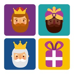 christmas three men kings and gift box celebration vector illustration