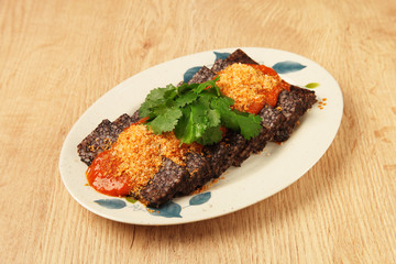 Blood rice cake  with , Taiwanese traditional food 