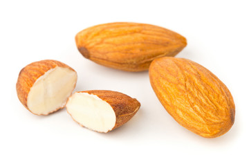Macro of full and halfed shelled almond kernels