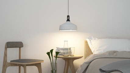 Bedroom room interior space corner of bed and Decorative wall in hotel - 3d rendering minimal style