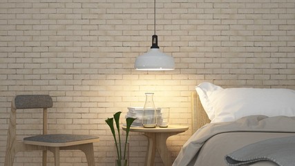 Bedroom room interior space corner of bed and Decorative wall in hotel - 3d rendering minimal style