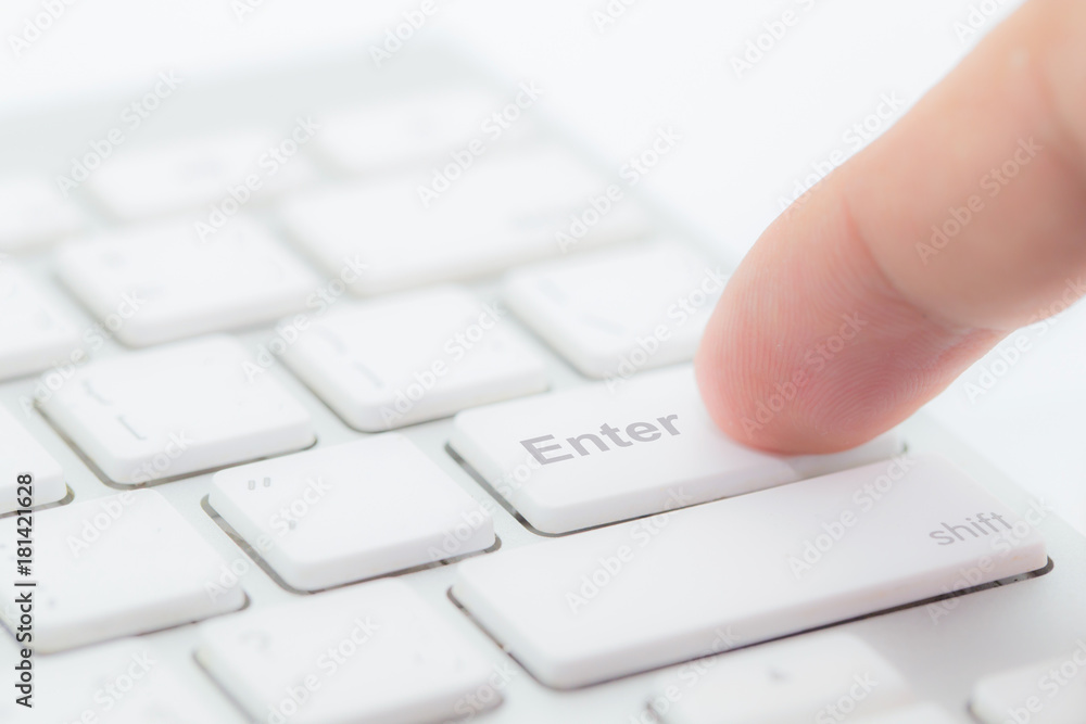 Poster hands of businessman with a computer keyboard.
