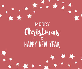 Merry Christmas and Happy New Year text on a background with stars. Vector design