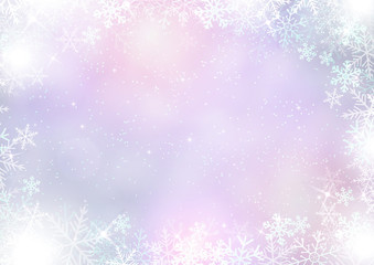 Gradient mixed purple winter paper background with snowflake border