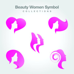 Long hair style icon, logo women face collections