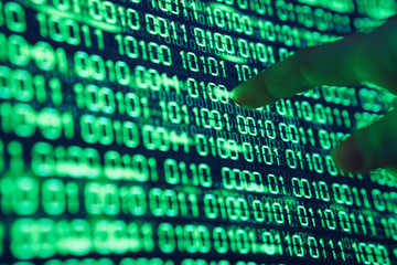 Programming, binary system code, programmer, program, computer, monitor, screen