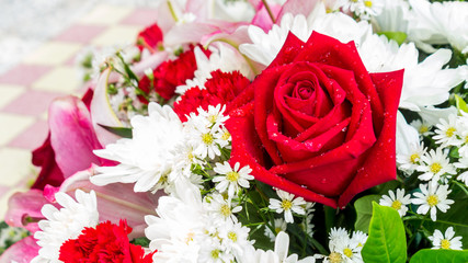 Red rose and flower in bouquet./ Red rose and flower in bouquet on Valentine day.