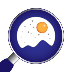 Fried Egg In Pan. Flat Design Vector Illustration Of Fried Egg In A Pan Figuring Mountains, Stars And Sun Shapes.