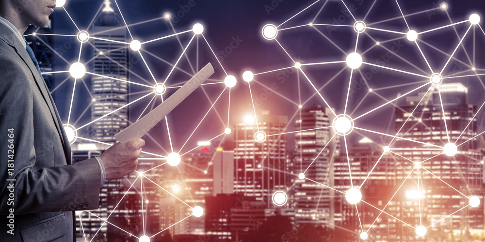 Poster concept of modern business networking that connect and cooperate