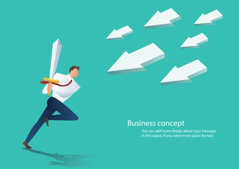 business man attracting arrow icon with sword , business concept vector illustration