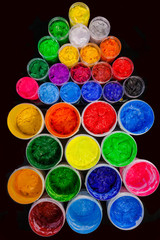 top view of Plastisol ink in white plastic cans