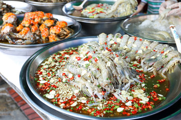 Spicy Mantis shrimp for sell at Yaowarat market, Bangkok, Thailand