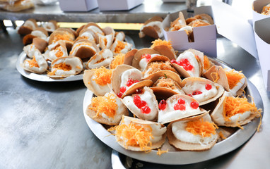 Thai crepe, Khanom Bueang for sell at Petchburi road, Bangkok, Thailand