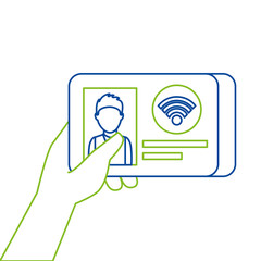 hand holding id card document wifi technology vector illustration