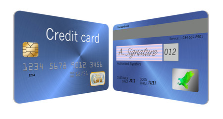 The back side, obverse side of a credit card is illustrated here. Illustration includes signature panel, hologram, expiration date, magnetic strip, security code number
