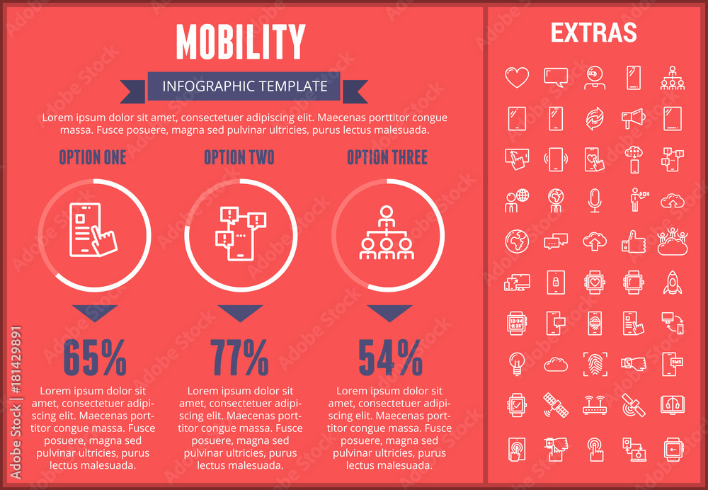 Poster mobility infographic template, elements and icons. infograph includes customizable graphs, three opt
