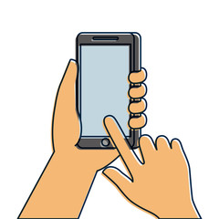 hand holding mobile phone touch screen digital vector illustration