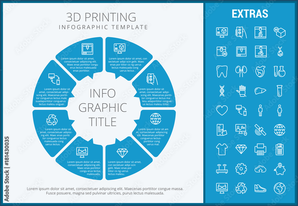 Poster 3d printing infographic template, elements and icons. infograph includes customizable circular diagr