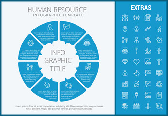 Human resource infographic template, elements and icons. Infograph includes customizable circular diagram, line icon set with human resources manager, employee, business worker, corporate leader etc.