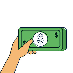 hand holding banknote money cash payment vector illustration