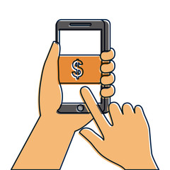 hand touch money screen button smartphone vector illustration