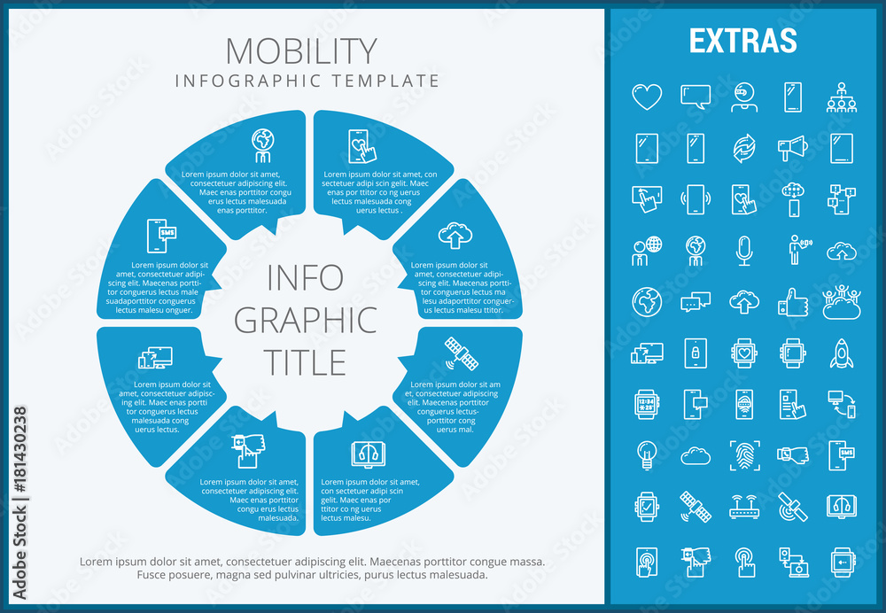Poster mobility infographic template, elements and icons. infograph includes customizable circular diagram,
