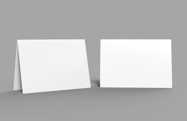 Bi fold or  Horizontal half fold brochure mock up isolated on soft gray background. 3D render illustration