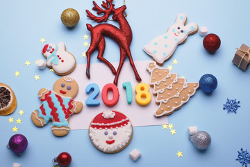 Christmas decoration on blue background