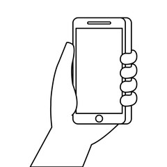 hand holding smartphone digital technology vector illustration