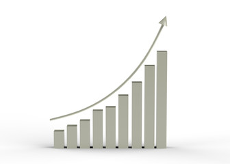 Business success with growing, rising charts, arrow upward