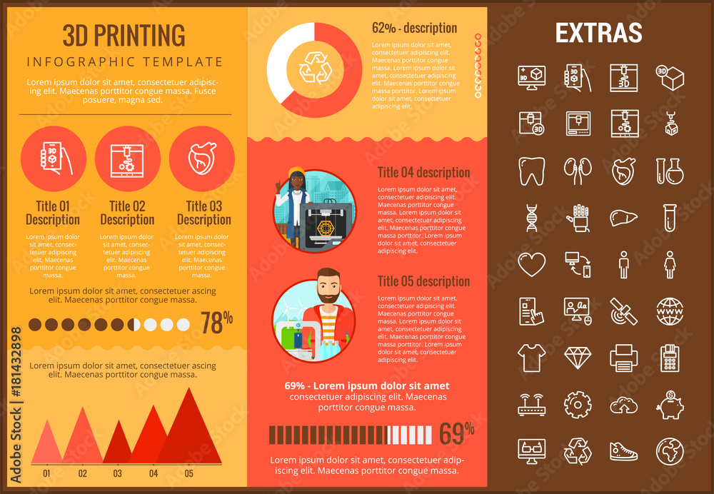 Poster 3d printing infographic template, elements and icons. infograph includes customizable graphs, charts