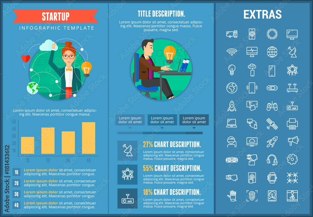 Poster startup infographic template, elements and icons. infograph includes customizable graphs, charts, li