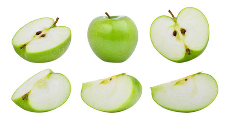 set of green apple or granny smith apple isloated on white background