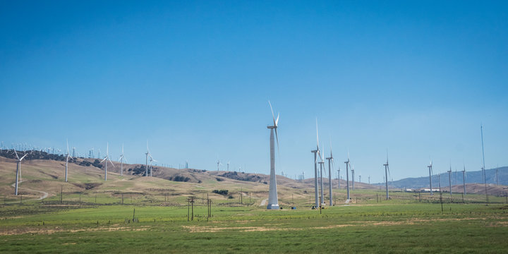 Wind power station among the hills in California