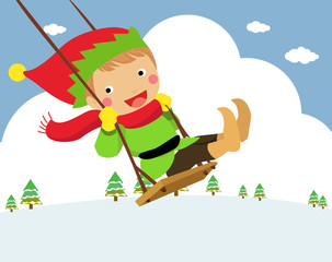 Naklejka premium a cute elf on a swing