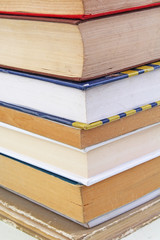 Books illustrate education study concept. Book texture pattern wallpaper. Photo of books. Cover.