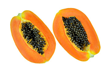 Ripe papaya isolated on white background with clipping path.