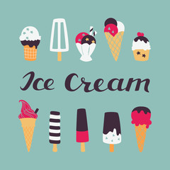 Vector Illustration of Ice Cream in Doodle Style.