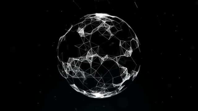 Sphere, globe and space in the form of a plexus. Abstract geometric background with moving lines, dots and triangles. Plexus fantasy abstract technology.