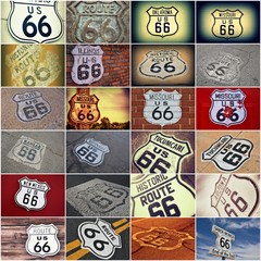 Alte Route 66-Schilder-Collage.