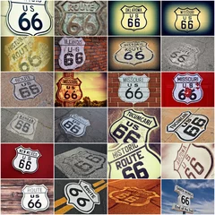 Fotobehang Route 66 Oude Route 66 borden collage.