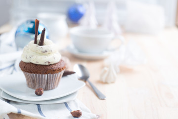 Chocolate cupcake with white cream
